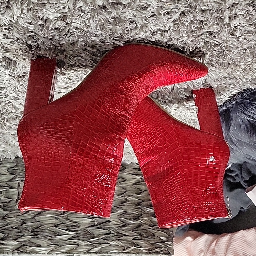 Red ankle boots